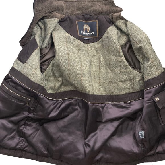 Vintage Weatherproof Faux Suede Jacket L Brown Double Zip Tech Pocket Wool Lined - Picture 6 of 7